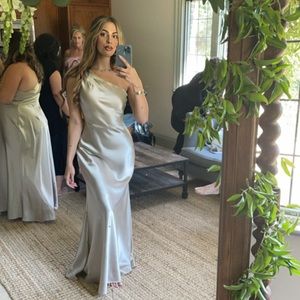 Jenny Yoo Latte Satin Formal Maxi Dress Size 6-8